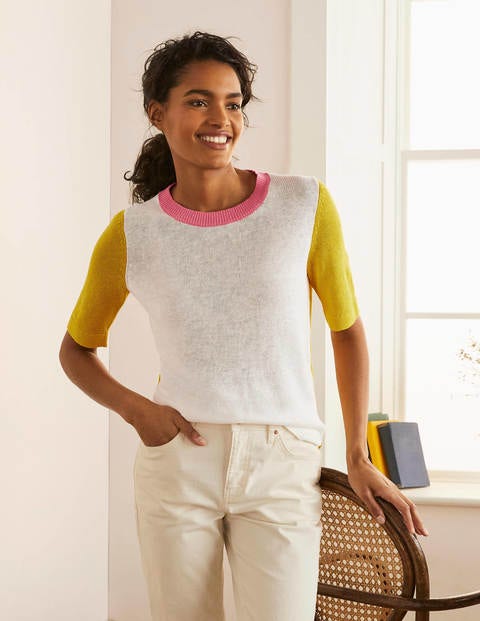 T-shirt Askerton en maille de lin - Colourblock jonquille T-shirt Askerton en maille de lin - Colourblock jonquille