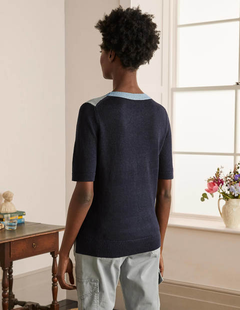 Askerton Linen Knitted Tee - Navy Colourblock Askerton Linen Knitted Tee - Navy Colourblock