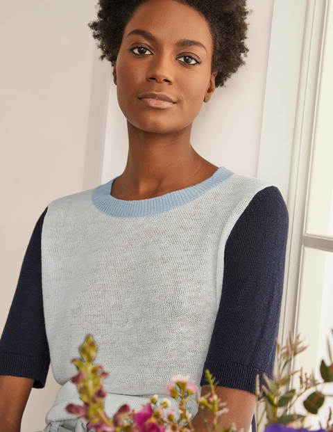 Askerton Linen Knitted Tee - Navy Colourblock Askerton Linen Knitted Tee - Navy Colourblock