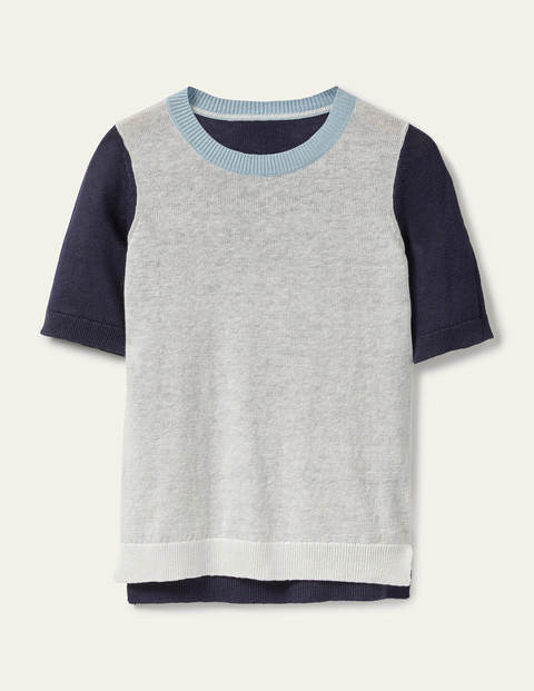 Askerton Linen Knitted Tee - Navy Colourblock Askerton Linen Knitted Tee - Navy Colourblock