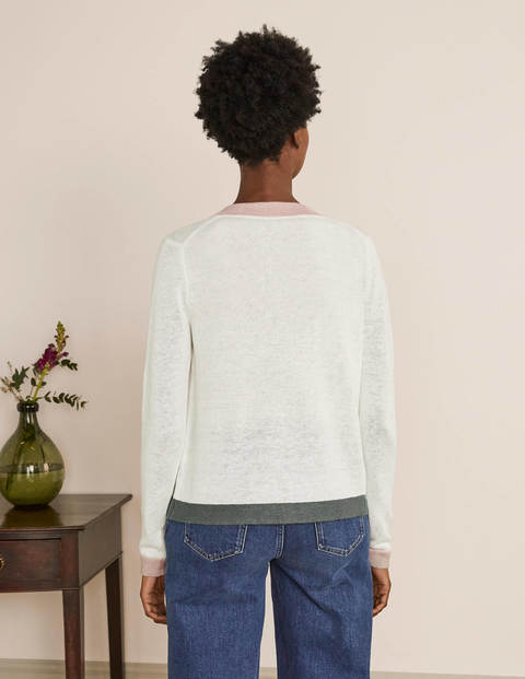 Dalton Linen Cardigan - Ivory Colourblock Dalton Linen Cardigan - Ivory Colourblock