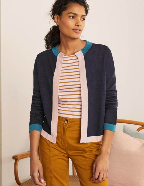 Dalton Linen Cardigan - Navy Colourblock Dalton Linen Cardigan - Navy Colourblock