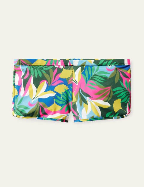 Badeshorts mit Paspelierung - Palmblattgrün, Tropische Blüten Badeshorts mit Paspelierung - Palmblattgrün, Tropische Blüten