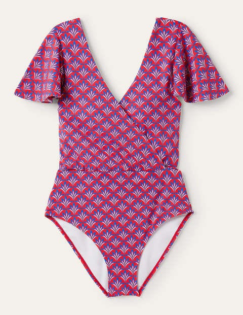 Limnos Wrap Swimsuit - Red, Palm Petal Limnos Wrap Swimsuit - Red, Palm Petal