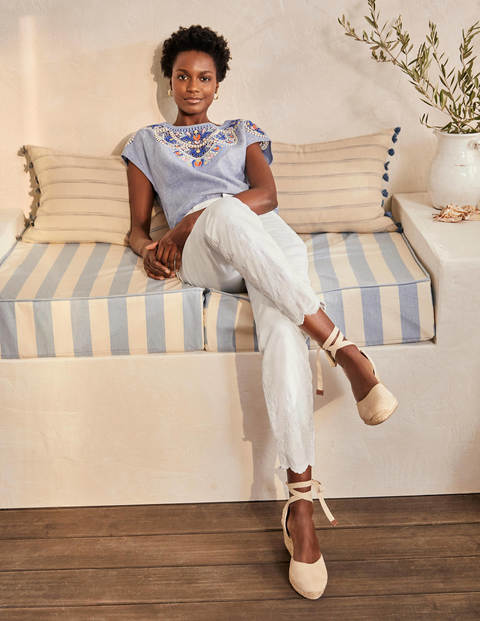 Slim Straight Ankle Skimmers - White Embroidered Slim Straight Ankle Skimmers - White Embroidered