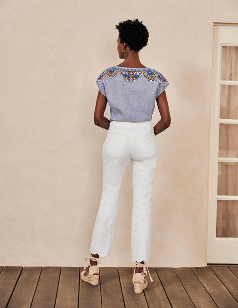 Slim Straight Ankle Skimmers - White Embroidered Slim Straight Ankle Skimmers - White Embroidered