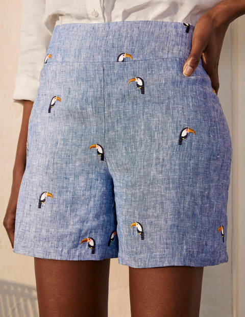 Hornsea Linen Shorts - Chambray with Toucans Hornsea Linen Shorts - Chambray with Toucans