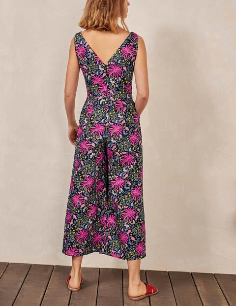 Jemima Linen Jumpsuit - French Navy, Tropical Charm Jemima Linen Jumpsuit - French Navy, Tropical Charm