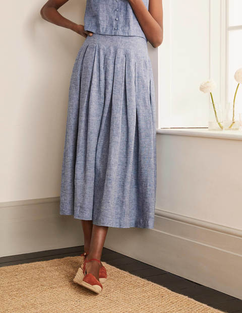 Lydia Linen Pleated Skirt - Chambray