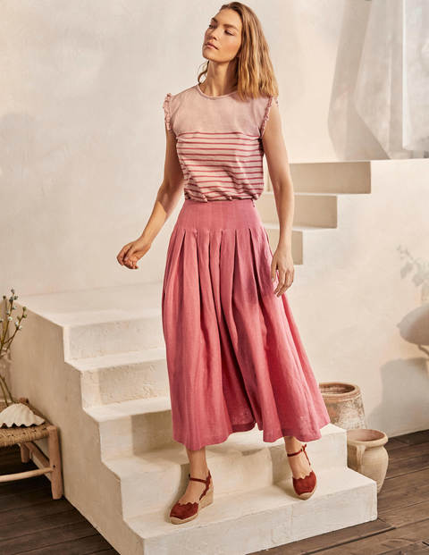 Lydia Linen Pleated Skirt - Dusty Red Lydia Linen Pleated Skirt - Dusty Red