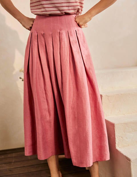 Lydia Linen Pleated Skirt - Dusty Red Lydia Linen Pleated Skirt - Dusty Red