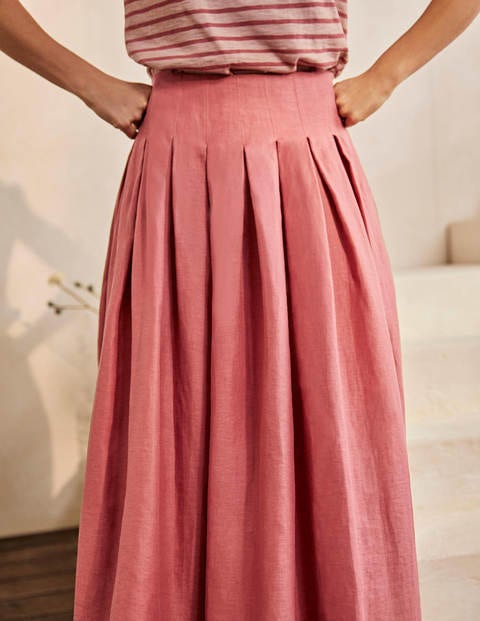 Lydia Linen Pleated Skirt - Dusty Red Lydia Linen Pleated Skirt - Dusty Red