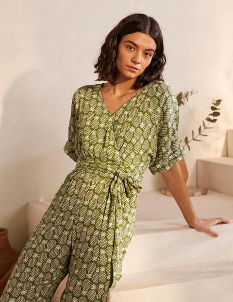 Alice Wickel-Jumpsuit - Erbsengrün, Geometrisches Ananasmuster Alice Wickel-Jumpsuit - Erbsengrün, Geometrisches Ananasmuster