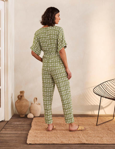 Alice Wickel-Jumpsuit - Erbsengrün, Geometrisches Ananasmuster Alice Wickel-Jumpsuit - Erbsengrün, Geometrisches Ananasmuster