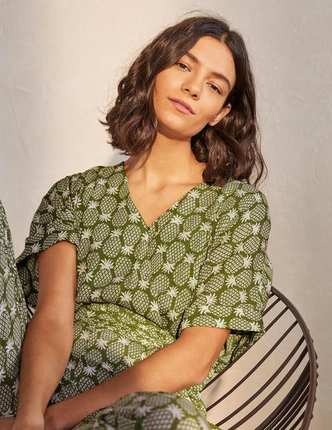 Alice Wickel-Jumpsuit - Erbsengrün, Geometrisches Ananasmuster Alice Wickel-Jumpsuit - Erbsengrün, Geometrisches Ananasmuster