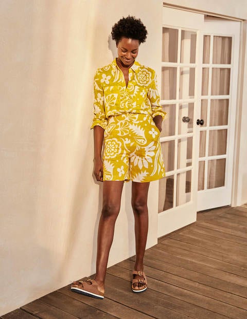 Georgina Linen Shorts - Chartreuse, Garden Tropic Georgina Linen Shorts - Chartreuse, Garden Tropic