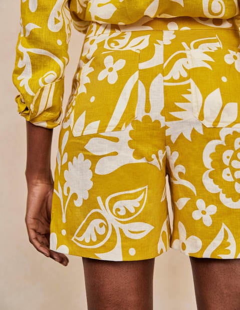 Georgina Linen Shorts - Chartreuse, Garden Tropic Georgina Linen Shorts - Chartreuse, Garden Tropic