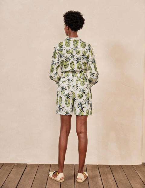 Georgina Linen Shorts - Ivory, Pineapple Paradise Georgina Linen Shorts - Ivory, Pineapple Paradise