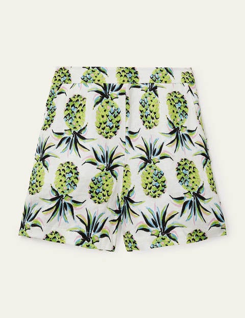Georgina Linen Shorts - Ivory, Pineapple Paradise Georgina Linen Shorts - Ivory, Pineapple Paradise