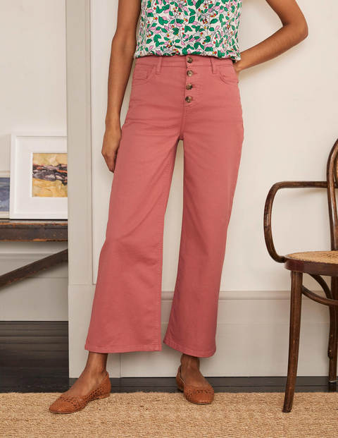 Horn Button Wide Leg Jeans - Dusty Red