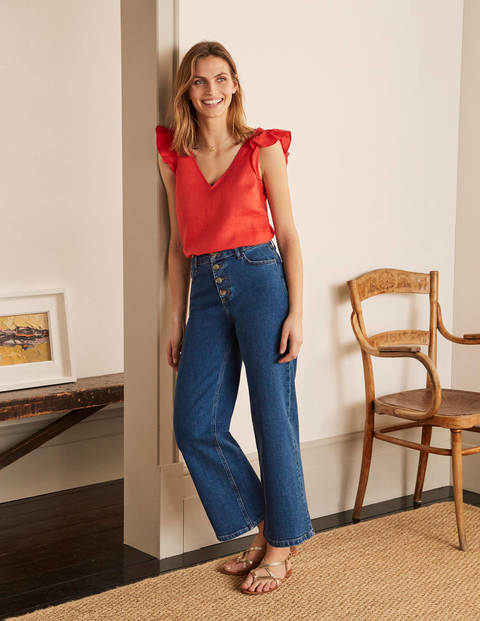 Jeans mit weitem Bein und Hornoptik-Knöpfen - Mittleres Vintageblau, Denim Jeans mit weitem Bein und Hornoptik-Knöpfen - Mittleres Vintageblau, Denim