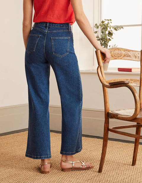 Jeans mit weitem Bein und Hornoptik-Knöpfen - Mittleres Vintageblau, Denim Jeans mit weitem Bein und Hornoptik-Knöpfen - Mittleres Vintageblau, Denim
