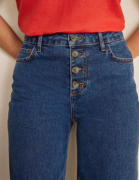Jeans mit weitem Bein und Hornoptik-Knöpfen - Mittleres Vintageblau, Denim Jeans mit weitem Bein und Hornoptik-Knöpfen - Mittleres Vintageblau, Denim