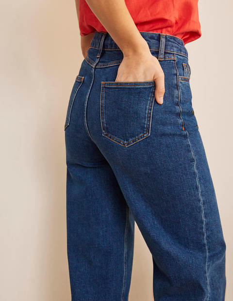 Jeans mit weitem Bein und Hornoptik-Knöpfen - Mittleres Vintageblau, Denim Jeans mit weitem Bein und Hornoptik-Knöpfen - Mittleres Vintageblau, Denim