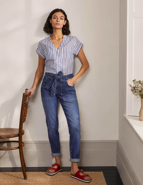 Tie Waist Patch Pocket Jeans - Mid Vintage Tie Waist Patch Pocket Jeans - Mid Vintage