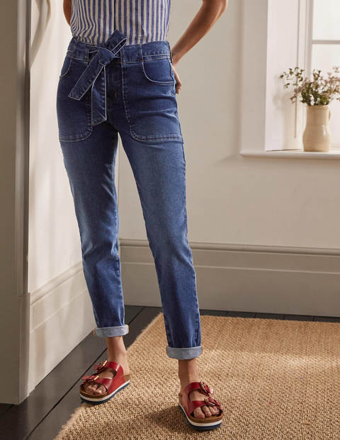 Tie Waist Patch Pocket Jeans - Mid Vintage Tie Waist Patch Pocket Jeans - Mid Vintage