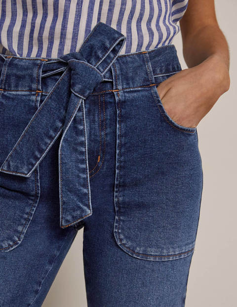 Tie Waist Patch Pocket Jeans - Mid Vintage Tie Waist Patch Pocket Jeans - Mid Vintage