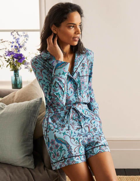 Janie Pyjama Shorts - Frost, Fanciful Peacock Janie Pyjama Shorts - Frost, Fanciful Peacock