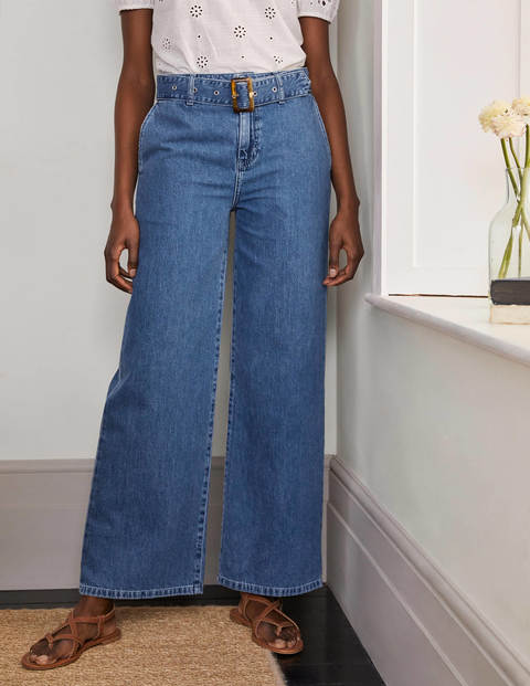 Belted Wide Leg Jeans - Light Vintage Belted Wide Leg Jeans - Light Vintage