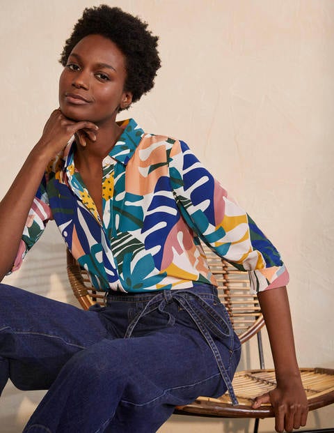 The Silk Shirt - Ivory, Leafy Tropics The Silk Shirt - Ivory, Leafy Tropics