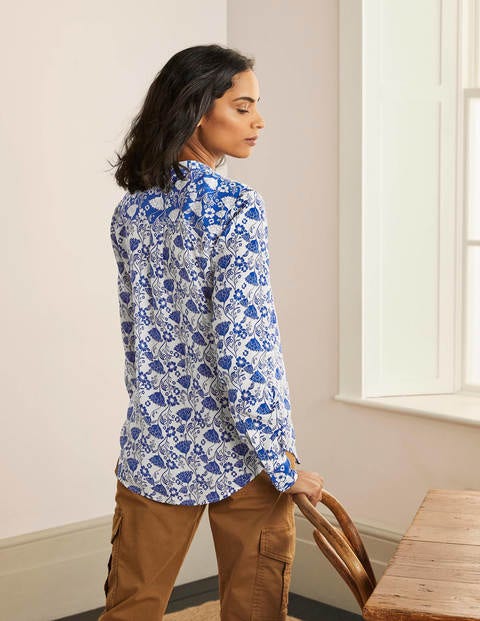 Silk Collarless Blouse - Ivory, Lotus Vine Silk Collarless Blouse - Ivory, Lotus Vine
