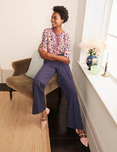 Silk Collarless Blouse - Milkshake, Trailing Posy Silk Collarless Blouse - Milkshake, Trailing Posy