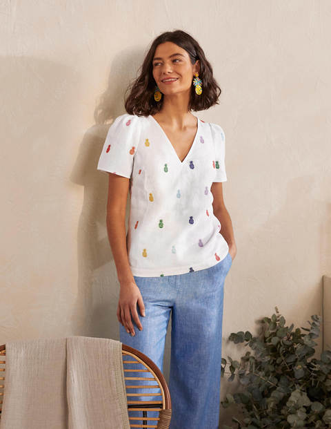 Heidi Top - White Pineapple Embroidery Heidi Top - White Pineapple Embroidery