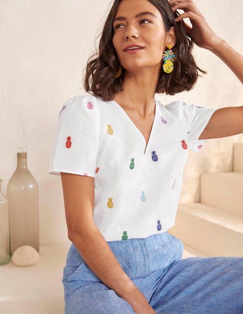 Heidi Top - White Pineapple Embroidery Heidi Top - White Pineapple Embroidery