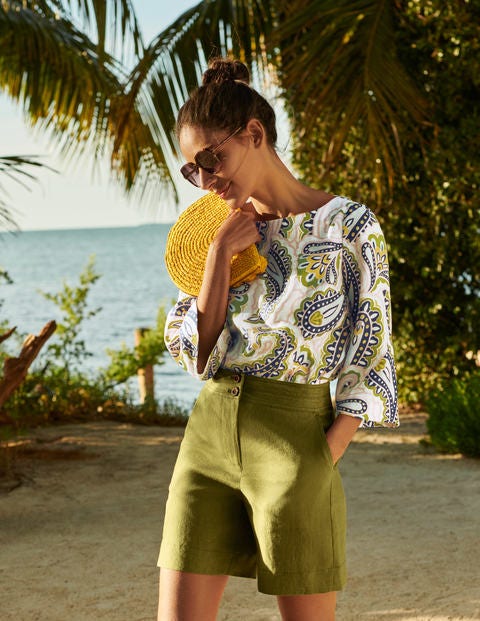 Top Laurie en lin - Ivoire, motif Summer Paisley Top Laurie en lin - Ivoire, motif Summer Paisley