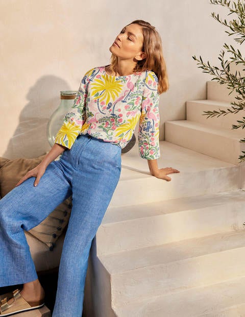 Laurie Linen Top - Ivory, Tropical Charm Laurie Linen Top - Ivory, Tropical Charm