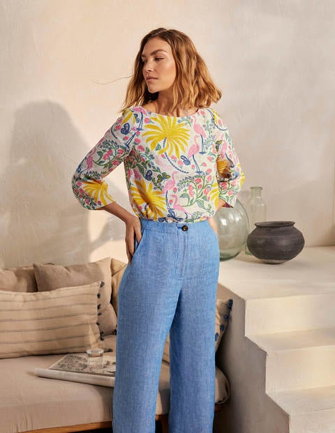 Laurie Linen Top - Ivory, Tropical Charm Laurie Linen Top - Ivory, Tropical Charm
