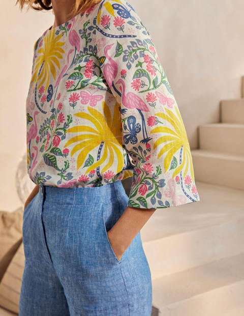 Laurie Linen Top - Ivory, Tropical Charm Laurie Linen Top - Ivory, Tropical Charm