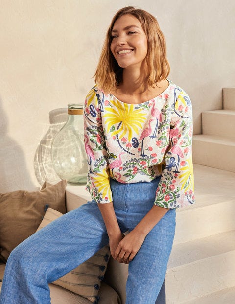 Laurie Linen Top - Ivory, Tropical Charm Laurie Linen Top - Ivory, Tropical Charm