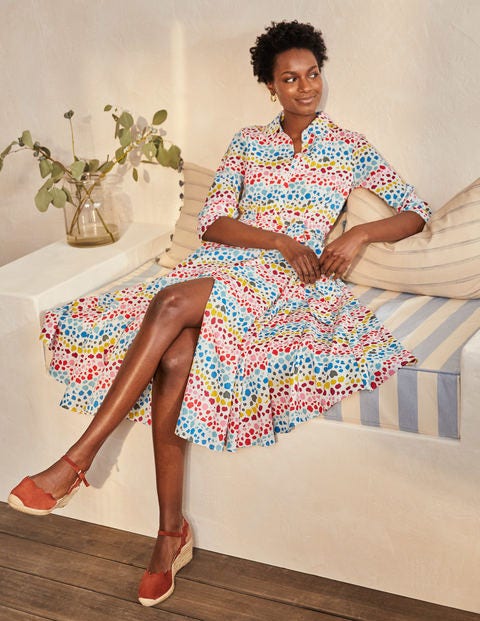 Kitty Midi-Hemdblusenkleid - Naturweiß, Leopardentupfen in Regenbogenfarben Kitty Midi-Hemdblusenkleid - Naturweiß, Leopardentupfen in Regenbogenfarben