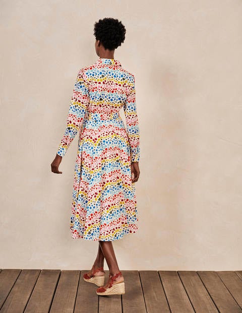 Kitty Midi-Hemdblusenkleid - Naturweiß, Leopardentupfen in Regenbogenfarben Kitty Midi-Hemdblusenkleid - Naturweiß, Leopardentupfen in Regenbogenfarben
