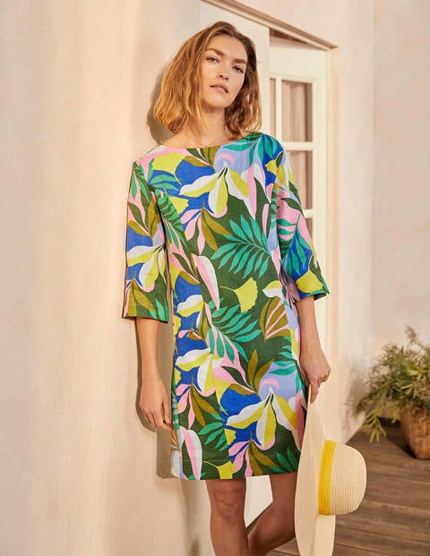 Robe Laurie en lin - Fleur de prunier, motif Tropical Flora