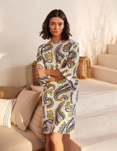 Laurie Linen Dress - Ivory, Summer Paisley Laurie Linen Dress - Ivory, Summer Paisley
