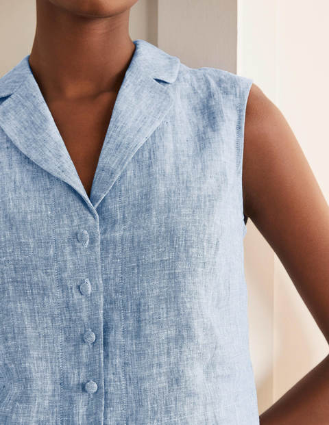 Georgina Leinenoberteil - Authentisches Blau, Faux-Uni Georgina Leinenoberteil - Authentisches Blau, Faux-Uni