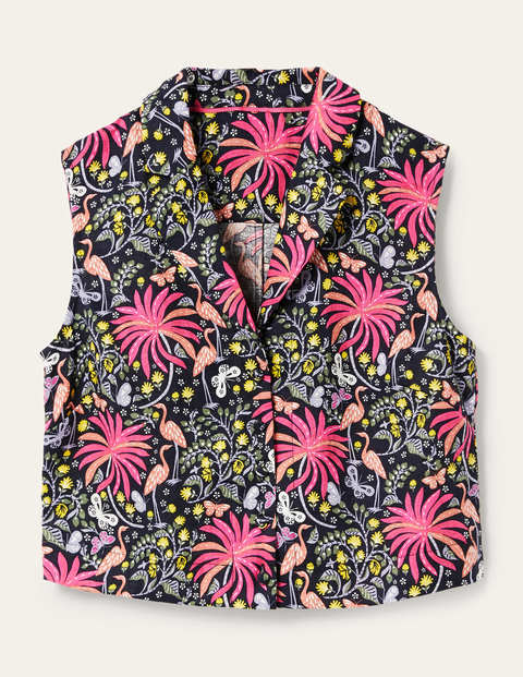 Georgina Linen Top - Navy, Tropical Charm Georgina Linen Top - Navy, Tropical Charm
