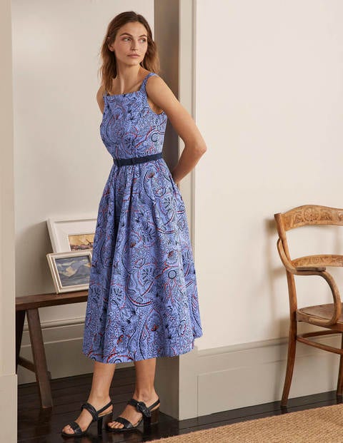 Aubrey Cotton Midi Dress - Hazy Blue, Paisley Delight Aubrey Cotton Midi Dress - Hazy Blue, Paisley Delight